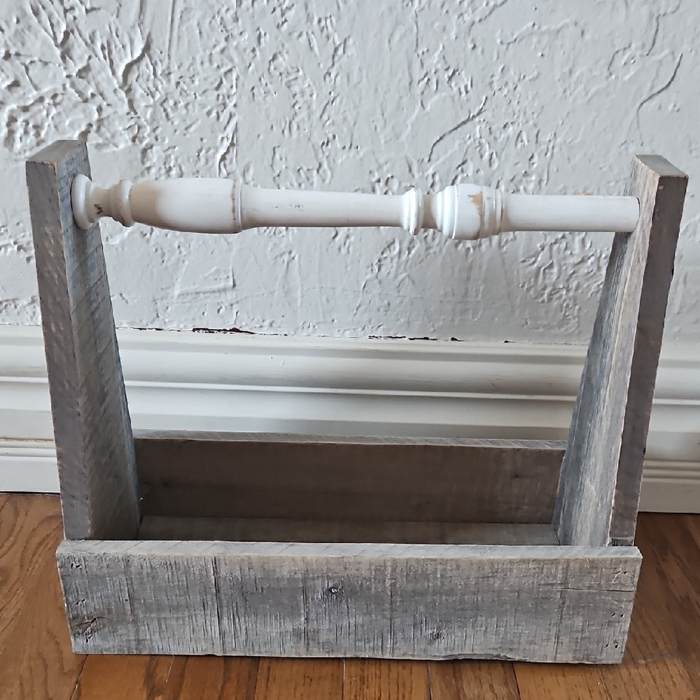 Rustic Wooden Caddy with White Handle